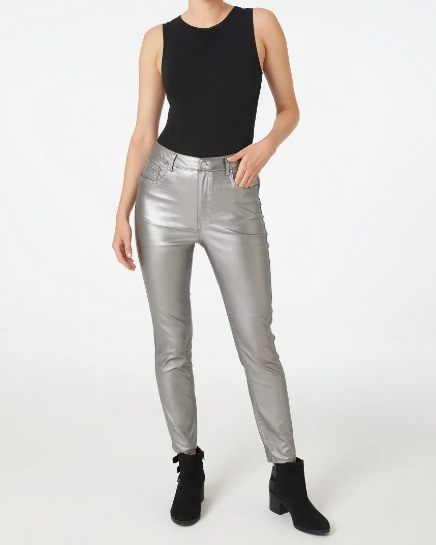 Beschichtete Hose in Silber Janina, High-Waist-KiK Onlineshop Store