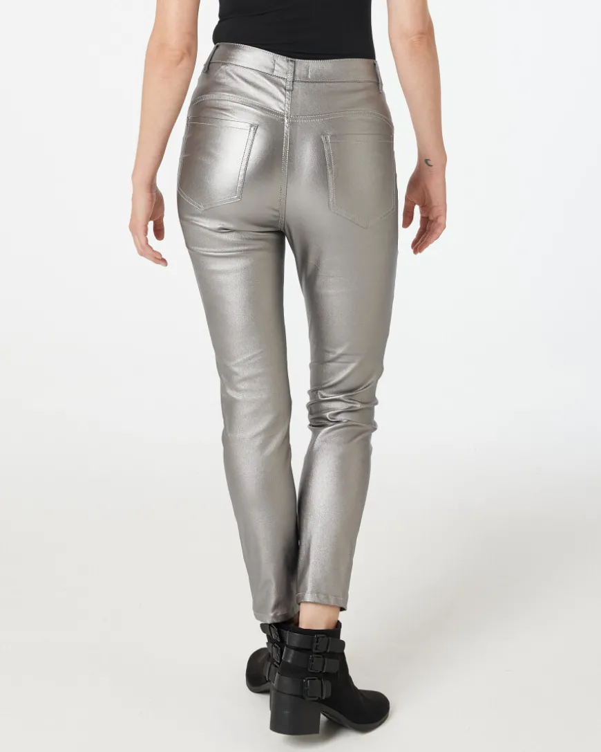 Beschichtete Hose in Silber Janina, High-Waist-KiK Onlineshop Store