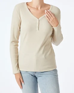 Geripptes Langarmshirt Janina, Y-Ausschnitt-KiK Onlineshop Best Sale