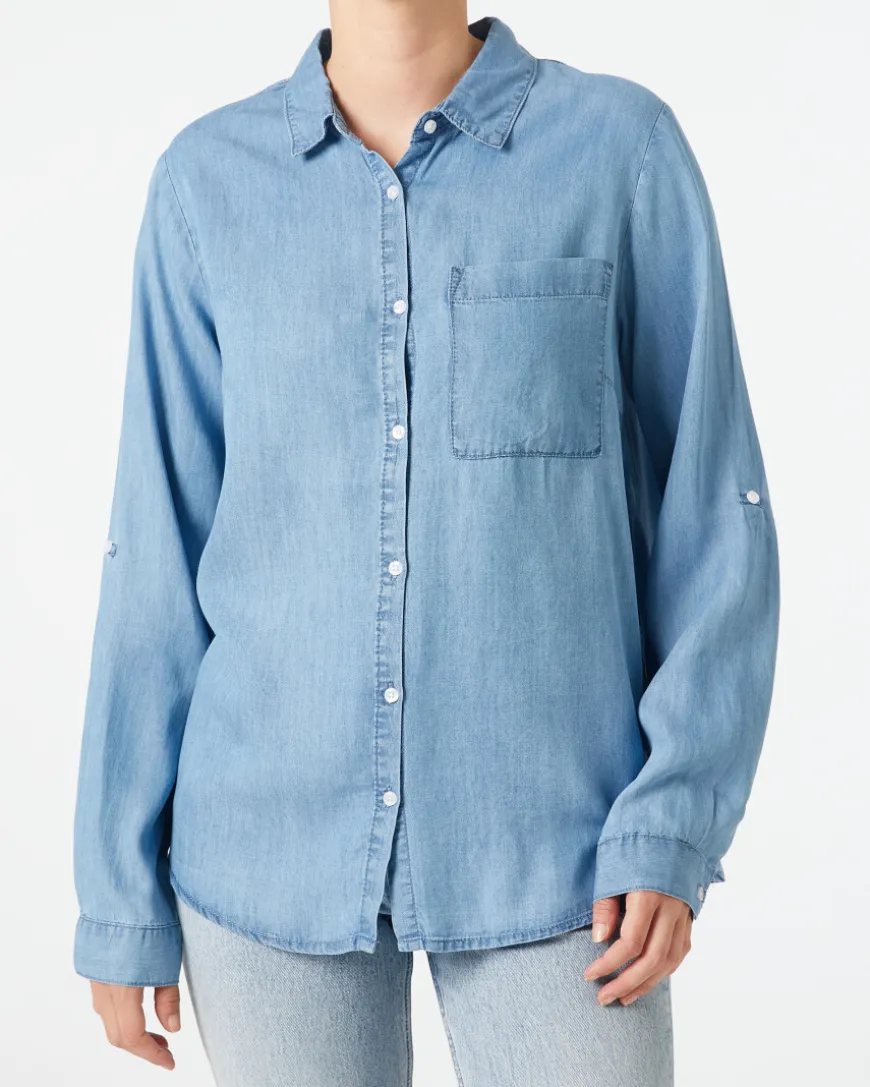 Jeansbluse mit Turn-up-Ärmeln Janina, Knopfleiste-KiK Onlineshop New