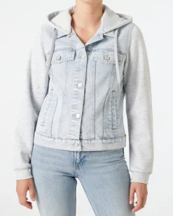 Jeansjacke mit Sweateinsätzen Janina, abnehmbare Kapuze-KiK Onlineshop Hot
