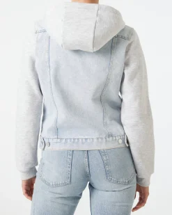 Jeansjacke mit Sweateinsätzen Janina, abnehmbare Kapuze-KiK Onlineshop Hot