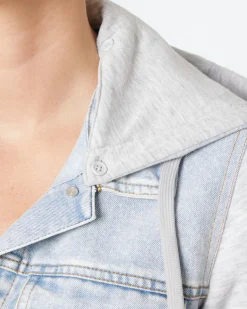 Jeansjacke mit Sweateinsätzen Janina, abnehmbare Kapuze-KiK Onlineshop Hot