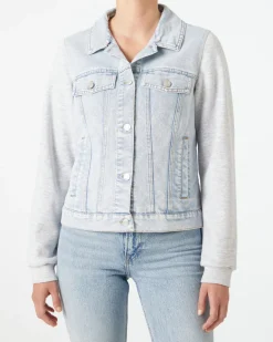 Jeansjacke mit Sweateinsätzen Janina, abnehmbare Kapuze-KiK Onlineshop Hot