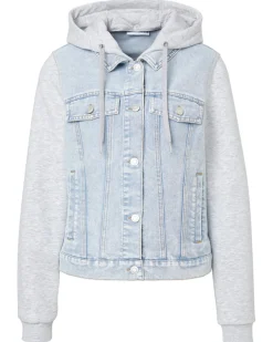 Jeansjacke mit Sweateinsätzen Janina, abnehmbare Kapuze-KiK Onlineshop Hot