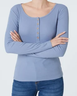 Langarmshirt mit Knopfleiste Janina, Rundhalsausschnitt-KiK Onlineshop Outlet