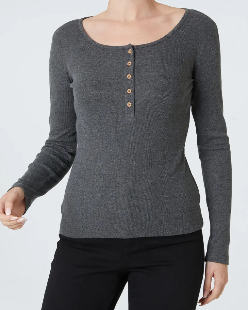 Langarmshirt mit Knopfleiste Janina, gerippt-KiK Onlineshop Outlet