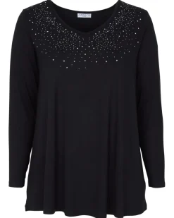 Langarmshirt mit Strasssteinen V-Ausschnitt-KiK Onlineshop Cheap