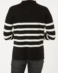 Schwarz-weißer Strickpullover Janina, Stehkragen-KiK Onlineshop Discount