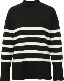 Schwarz-weißer Strickpullover Janina, Stehkragen-KiK Onlineshop Discount