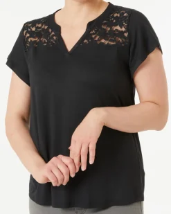 T-Shirt mit Spitzeneinsatz Janina, Y-Ausschnitt-KiK Onlineshop Discount