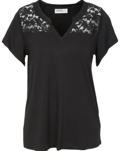 T-Shirt mit Spitzeneinsatz Janina, Y-Ausschnitt-KiK Onlineshop Discount