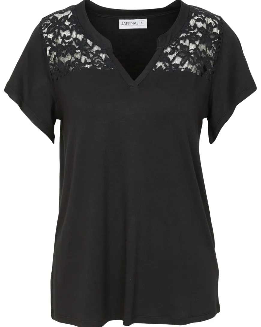 T-Shirt mit Spitzeneinsatz Janina, Y-Ausschnitt-KiK Onlineshop Discount